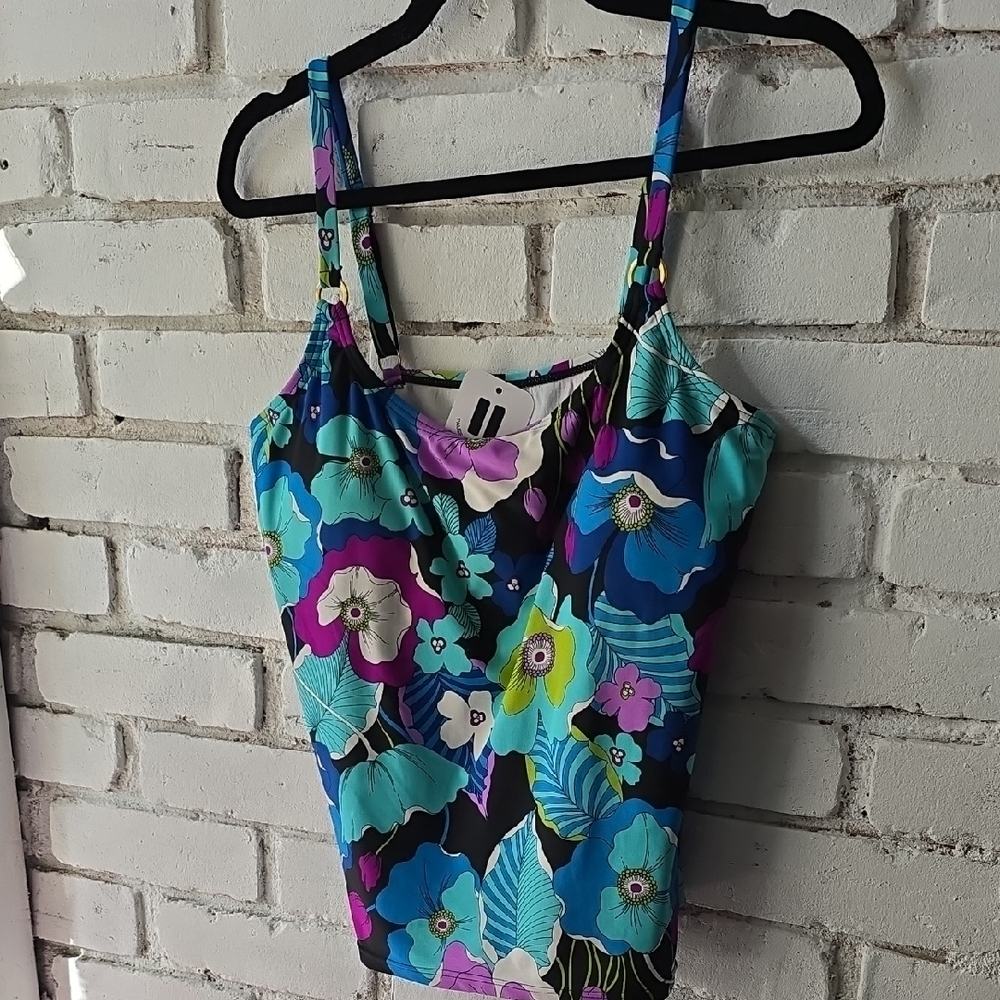 Island Escape Teal, Blue & Black Floral Tank